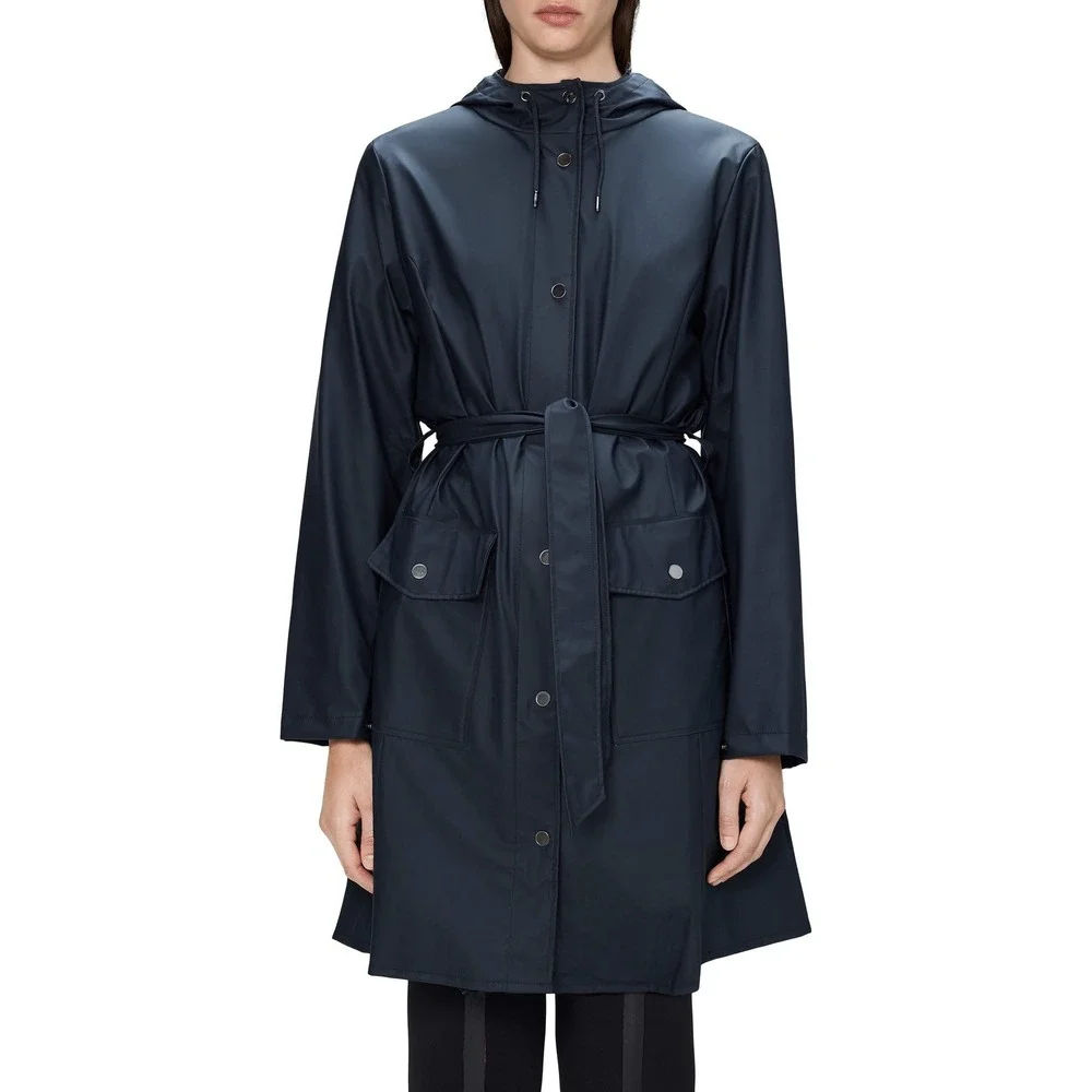 RAINS Navy Waterproof Belted Trench Raincoat M/L NWT Scandinavian Minimalist